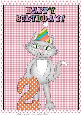 A4 Age 2 Birthday Cat Topper