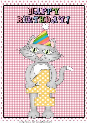 A4 Age 4 Birthday Cat Topper