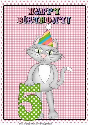 A4 Age 5 Birthday Cat Topper