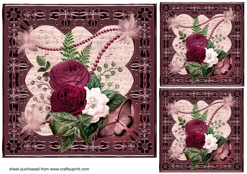 3 shades of pink rose card fronts/toppers