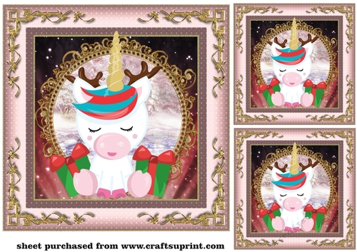 3 Christmas unicorn card fronts/toppers