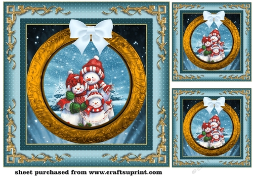 3 Snowmen Christmas card fronts/toppers