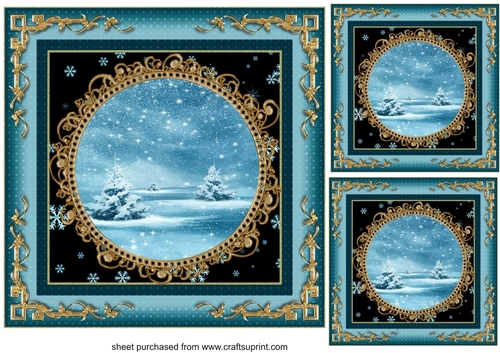 3 Blue Christmas scene card fronts/toppers (blanks)