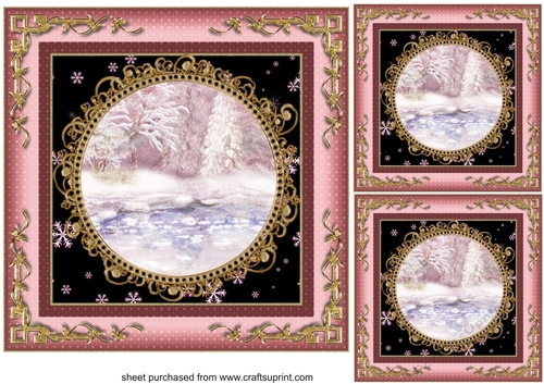 3 Pink Christmas scene card fronts/toppers (blanks)