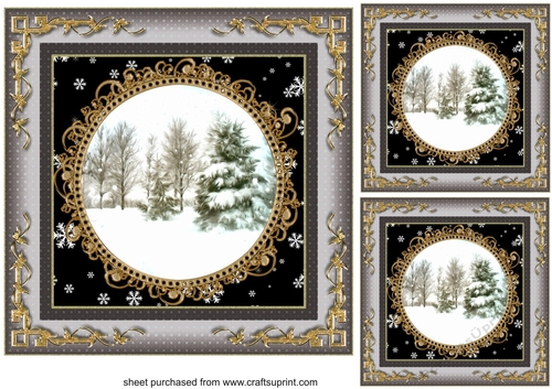 3 Grey Christmas scene card fronts/toppers (blanks)