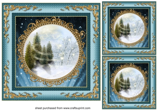 3 Blue Christmas scene card fronts/toppers (blanks) 2