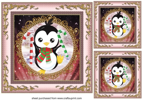 3 candy cane penguin Christmas card fronts/toppers