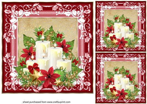 3 Red floral Christmas candle card fronts/toppers