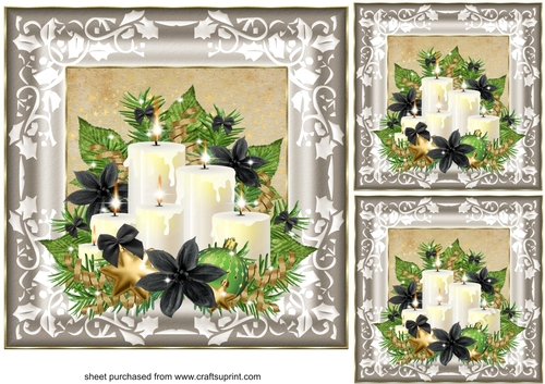 3 Grey floral Christmas candle card fronts/toppers