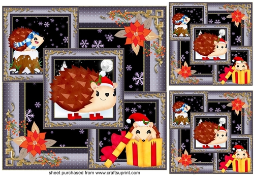3 All about the Christmas hedgehogs card fronts/toppers