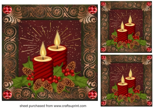 3 Green and red Christmas candles card fronts/toppers