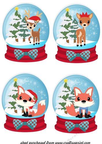 4 Christmas woodland snowglobe toppers 1