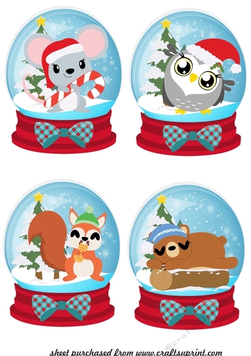 4 Christmas woodland snowglobe toppers 2