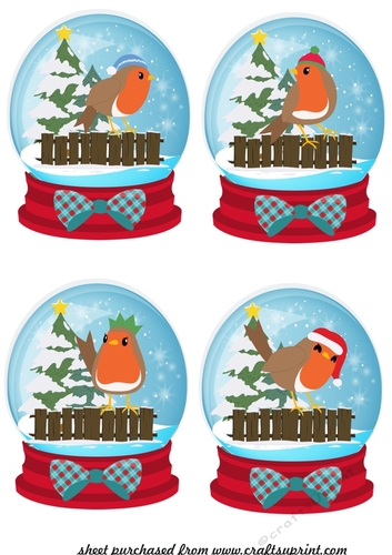 4 Christmas robin snow globe toppers 1