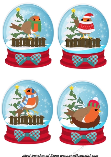 4 Christmas robin snow globe toppers 2