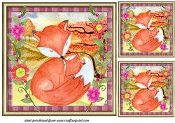3 Framed cute foxes card fronts/toppers