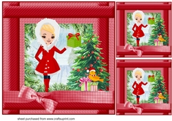 3 Red blonde haired Christmas girl card fronts/toppers