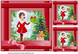 3 Red brown haired Christmas girl card fronts/toppers