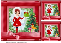 3 Red red haired Christmas girl card fronts/toppers