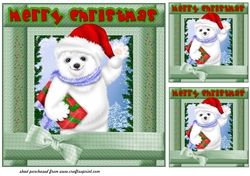 3 Cute Christmas polar bear card fronts/toppers