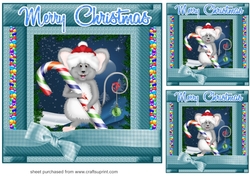 3 Grey Christmas mouse card fronts/toppers