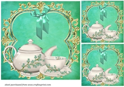 3 Green tea set card fronts/toppers