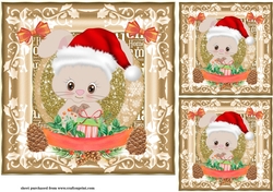 3 Framed Christmas rabbit card fronts/toppers