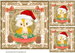 3 Framed Christmas owl card fronts/toppers