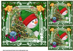 3 Green nosy snowman card fronts/toppers