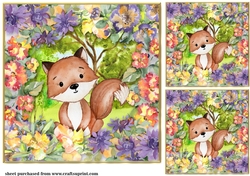3 Multi floral fox card fronts/toppers