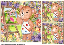 3 Artist bear painting in the woods card fronts/toppers