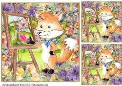 3 Artist fox painting in the woods card fronts/toppers