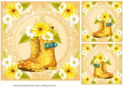 3 Yellow floral welly card fronts/toppers