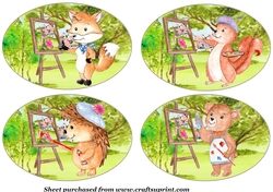 4 Artist animal painting wood scene toppers