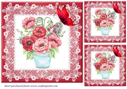 3 Red poppy card fronts/toppers set 1
