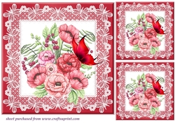 3 Red poppy card fronts/toppers set 2