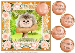 Peach floral hedgehog card front