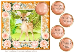 Peach floral deer card front