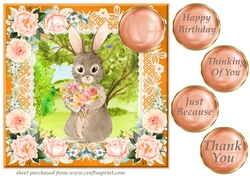 Peach floral rabbit card front