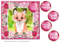 Pink cute fox card front