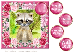 Pink cute raccoon card front