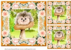 3 Peach cute hedgehog card fronts/toppers