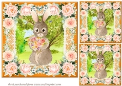 3 Peach cute bunny card fronts/toppers