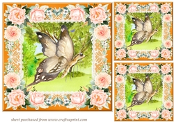 3 Peach cute butterfly card fronts/toppers