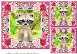3 Pink raccoon card fronts/toppers