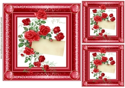 3 Red framed roses card fronts/toppers