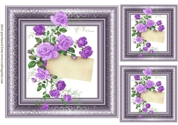 3 Lilac framed roses card fronts/toppers
