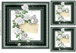 3 Black/white framed roses card fronts/toppers