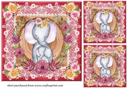 3 Cute floral elephant card fronts/toppers 1