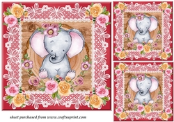 3 Cute floral elephant card fronts/toppers 3